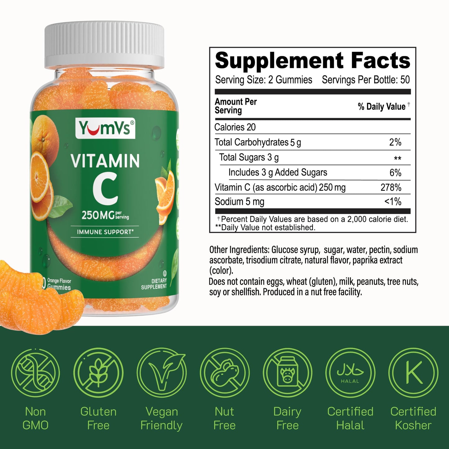 Vitamin C Gummies for Adults – 250 mg Orange Flavor | YumVs VIT C Gummies