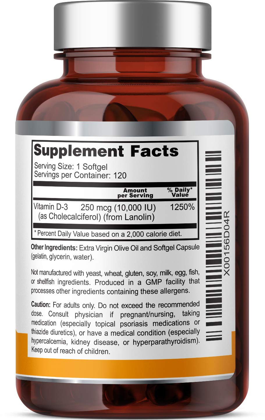 Vitamin D-3 10000 IU 120 Softgels – High-Potency in Extra Virgin Olive Oil (Pack of 2)