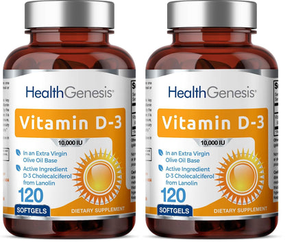 Vitamin D-3 10000 IU 120 Softgels – High-Potency in Extra Virgin Olive Oil (Pack of 2)