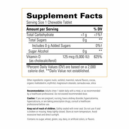 Integrative Therapeutics Vitamin D3 125 mcg - Vitamin D Supplement for Bone Health & Immune Support* - Gluten-Free & Dairy-Free - Chocolate Flavored, 90 Chewable Tablets (90 Servings)