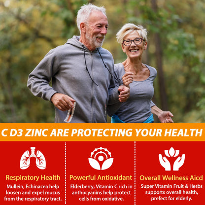 Sugar Free Vitamin C + D3 + Zinc Gummies for Adults 50+ | 9-in-1 Immune Defense (Vegan, Pack of 2)