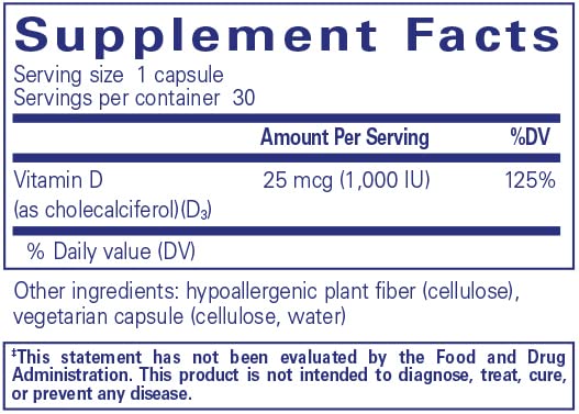 Pure Encapsulations Vitamin D3 25 mcg (1000 IU) - 30 Caps
