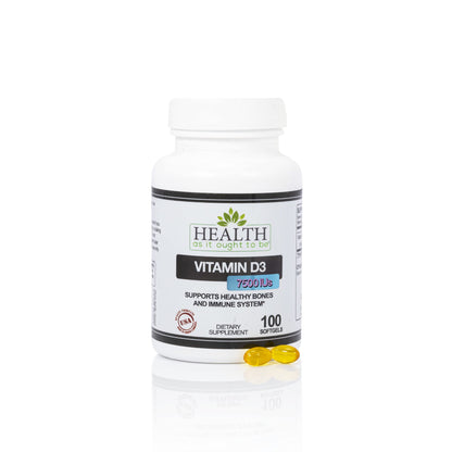 Vitamin D3 7500 IU Supplement (188 mcg) – Bone & Immune Health – 100 Softgels