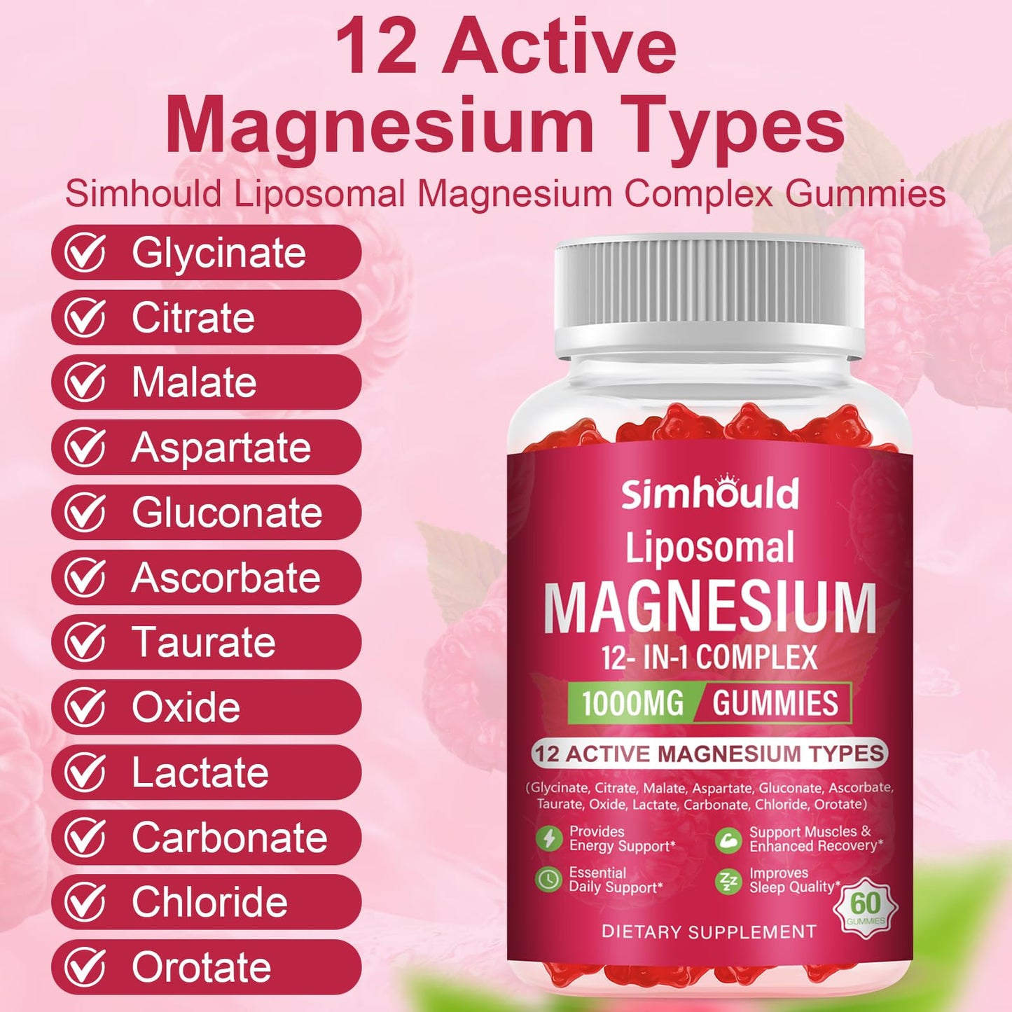 Liposomal Magnesium Complex Gummies 120 Ct – 12 Magnesium Forms + D3, B6, C, Ashwagandha & CoQ10