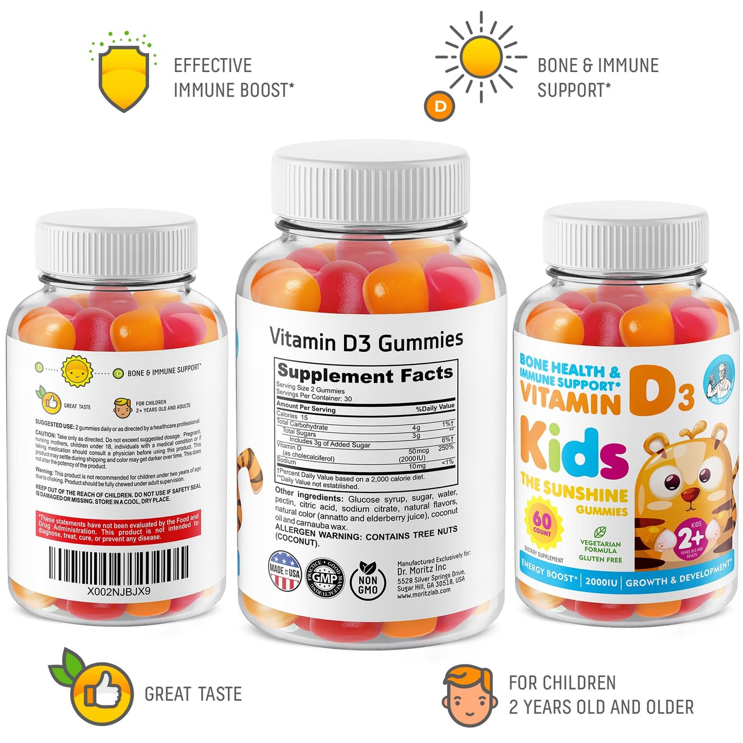 Vitamin D3 Gummies 2000 IU for Kids & Adults | High-Absorption Vegetarian D3 (60 Count)