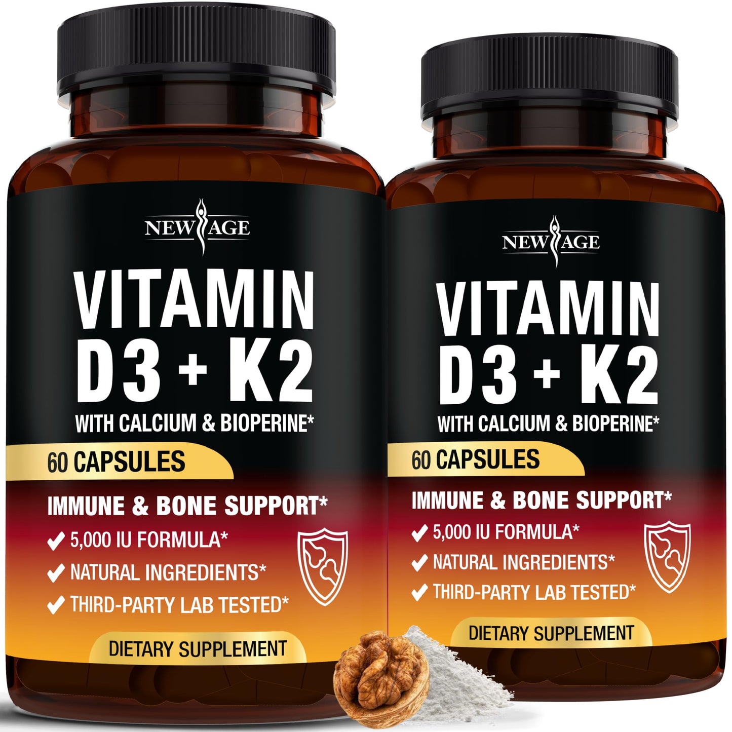 Vitamin D3 5000 IU + K2 MK-7 100 mcg - 2-in-1 Bone, Immune & Heart Support