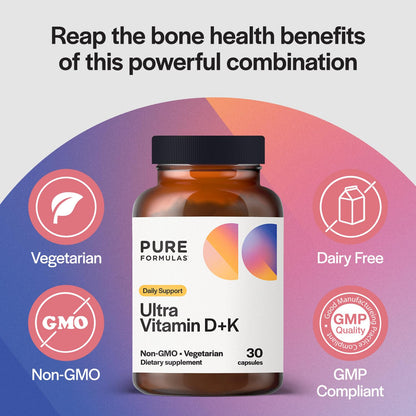 Vitamin D3 K2 5000 IU - Immune, Bone & Heart Support | Soy-Free, Non-GMO (30 Veg Capsules)