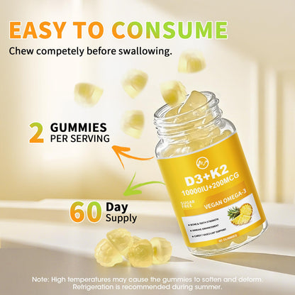 Vitamin D3 K2 Gummies 10000IU MK-7 200mcg – 6-in-1 with Omega-3, Calcium, Magnesium & Zinc | Sugar Free, 2 Packs