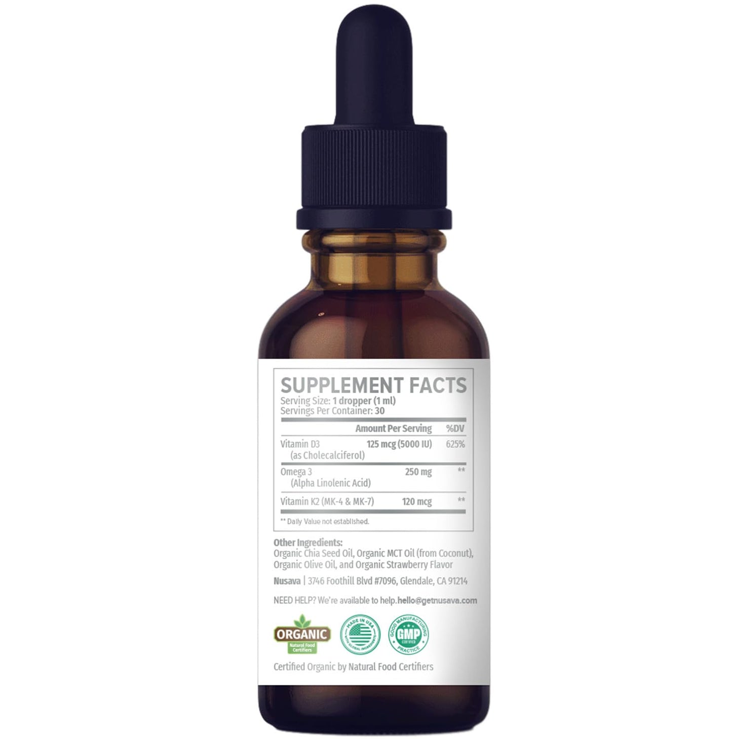 (2 Pack) Organic Vitamin D3 K2 Drops 5000 IU - Immune Support, Strawberry (2oz)