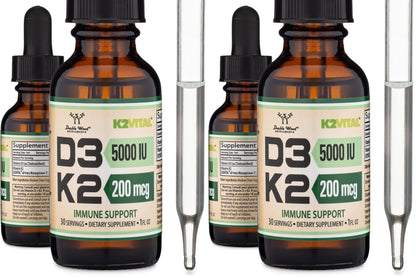 Vitamin D3 K2 5,000 IU Liquid Drops with All-Trans MK-7 (K2Vital) – Double Wood, Pack of 2
