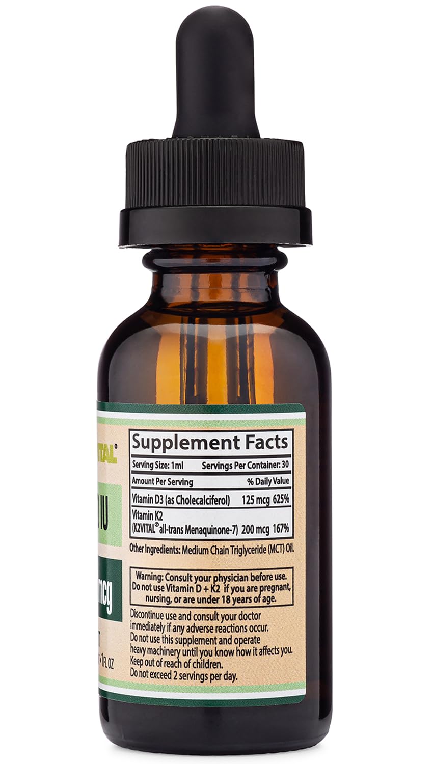 Vitamin D3 K2 5,000 IU Liquid Drops with All-Trans MK-7 (K2Vital) – Double Wood, Pack of 2