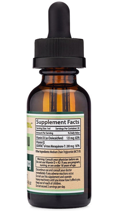 Vitamin D3 K2 5,000 IU Liquid Drops with All-Trans MK-7 (K2Vital) – Double Wood, Pack of 2