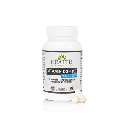 Health As It Ought To Be Vitamin D3 + K2 Supplement – Supports Bones, Heart & Immunity – 60 Capsules