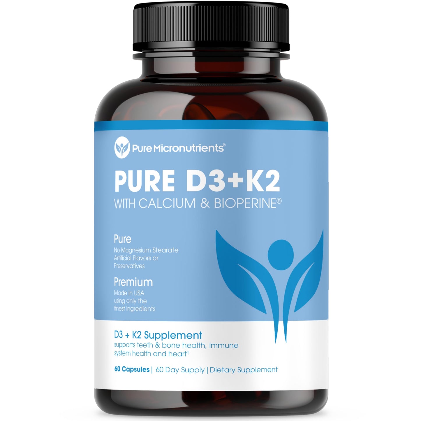 Vitamin D3 K2 MK7 100mcg/5000 IU | Vegan, 60 Caps | Bone, Heart & Immunity