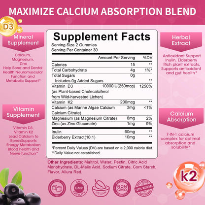 Vitamin D3 10000 IU + K2 MK-7 Vegan Gummies for Immune & Bone Support