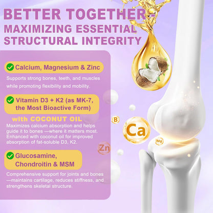 2 Pcs Sugar Free Calcium 1200 mg Gummies with Vitamin D3 K2 (MK-7) – Bone & Joint Health (Grape)