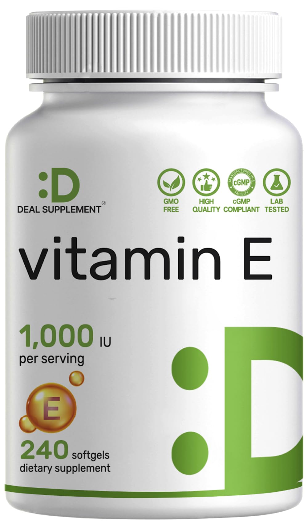Vitamin E 1,000 IU – 240 Softgels | dl-Alpha Tocopheryl Acetate, Non-GMO