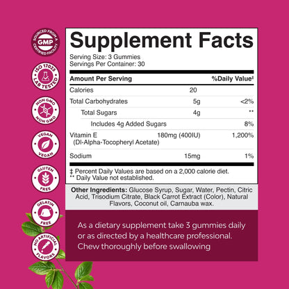 Natures Craft Vitamin E Gummies – 400 IU High-Potency Skin Support – 2-Month Supply