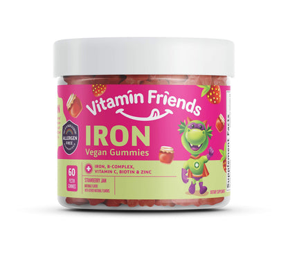 Vitamin Friends Vegan Kids Multivitamin & Iron Gummies – Strawberry Jam (60 Day Supply)