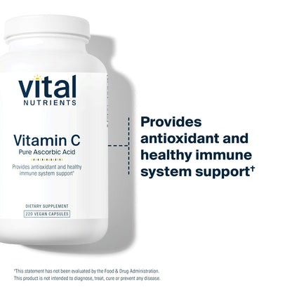 Vital Nutrients Vitamin C 1000mg | Pure Ascorbic Acid, Vegan Antioxidant for Immune Support & Iron Absorption | Gluten Free | Non-GMO | 220 Capsules