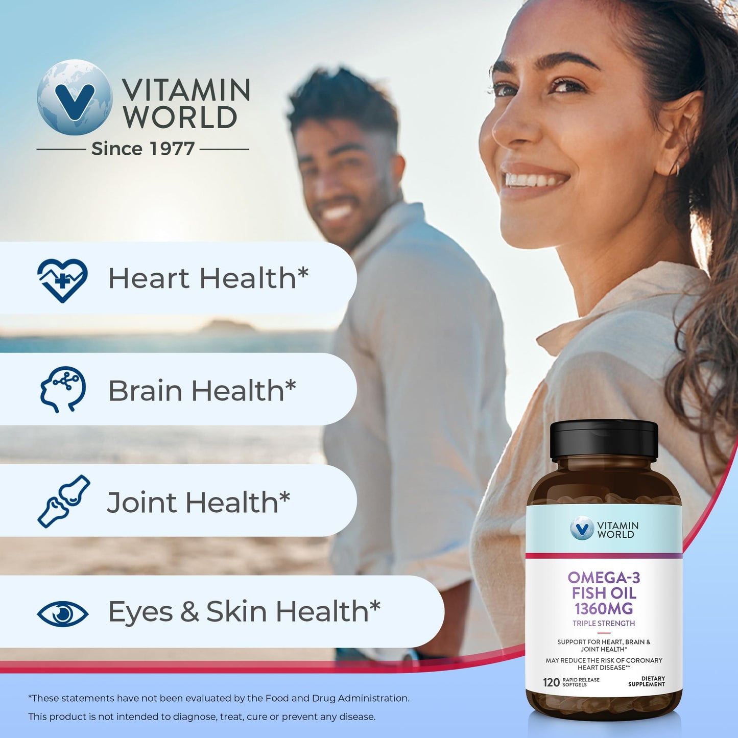 Vitamin World Triple Strength Omega-3 Fish Oil 1360 mg | EPA/DHA 950 mg | 120 Softgels
