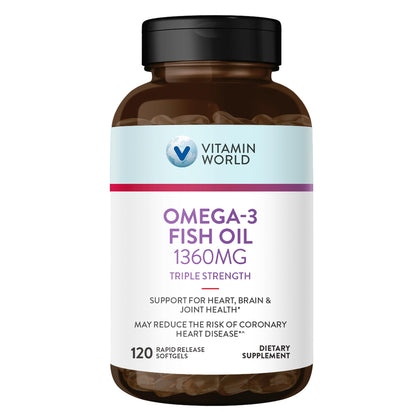Vitamin World Triple Strength Omega-3 Fish Oil 1360 mg | EPA/DHA 950 mg | 120 Softgels