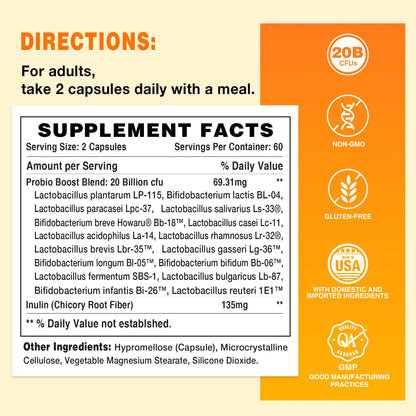 Vitamin World Probiotic 16 – 20B CFU, 16 Strains, Prebiotic Fiber