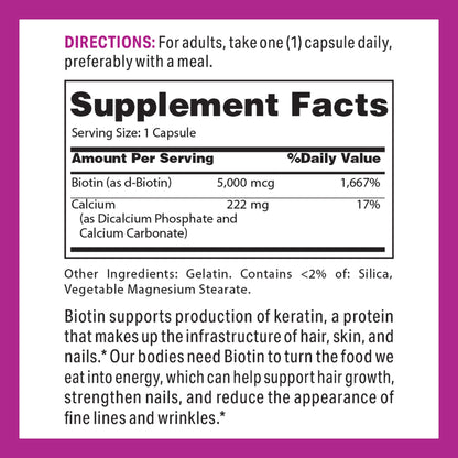 Vitamin World Super Biotin 5000 mcg – 120 Rapid-Release Gluten-Free Capsules