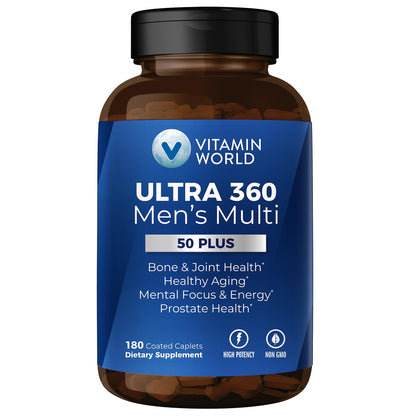 Vitamin World Ultra 360 Men 50+ Multivitamin – 180 Caplets | Prostate Support & Healthy Aging