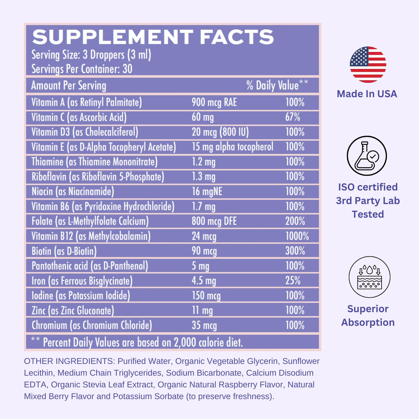 Vitaminally Women's Liposomal Multivitamin with Iron | 30-Day Liquid Drops | Gluten Free & Non-GMO