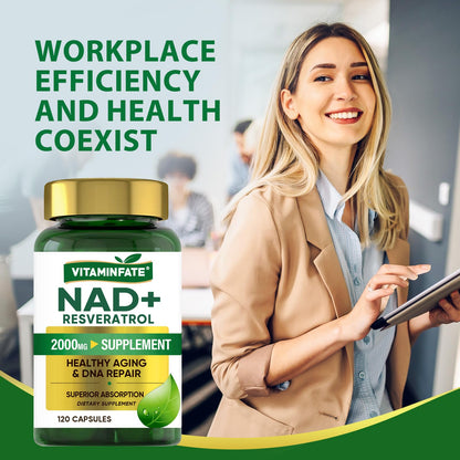 VITAMINFATE NAD+ Supplement 2000 mg – 120 Capsules | NAD+ + Resveratrol