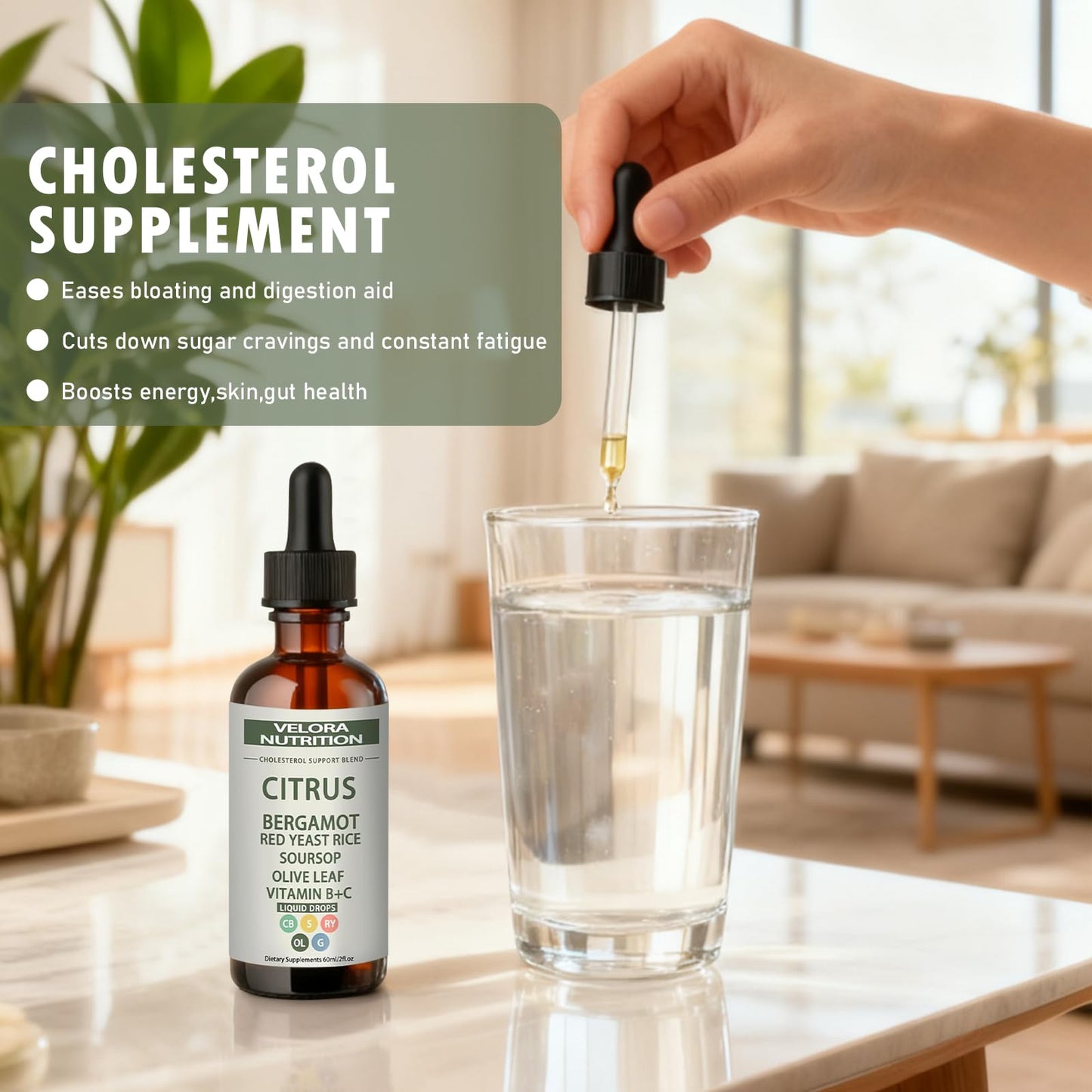 Red Yeast Rice Drops - Cholesterol Support Blend with Citrus Bergamot | 2 fl oz (60 ml)