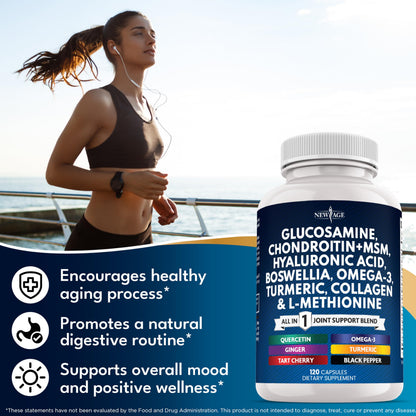 Glucosamine Chondroitin MSM, Turmeric Curcumin, Collagen, Hyaluronic Acid & Omega-3 – 240 Count