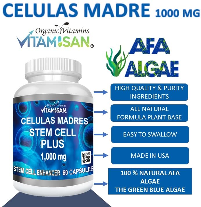 VITAMISAN Celulas Madres 60 Capsules 1000 mg AFA Blue-Green Algae Stem Cell - Pack of 2