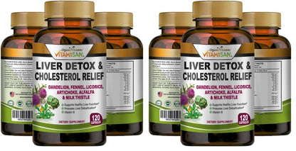 VITAMISAN Liver Cleanse Detox Supplements – Milk Thistle, Dandelion, Artichoke (Pack of 2, 120 Caps Each)