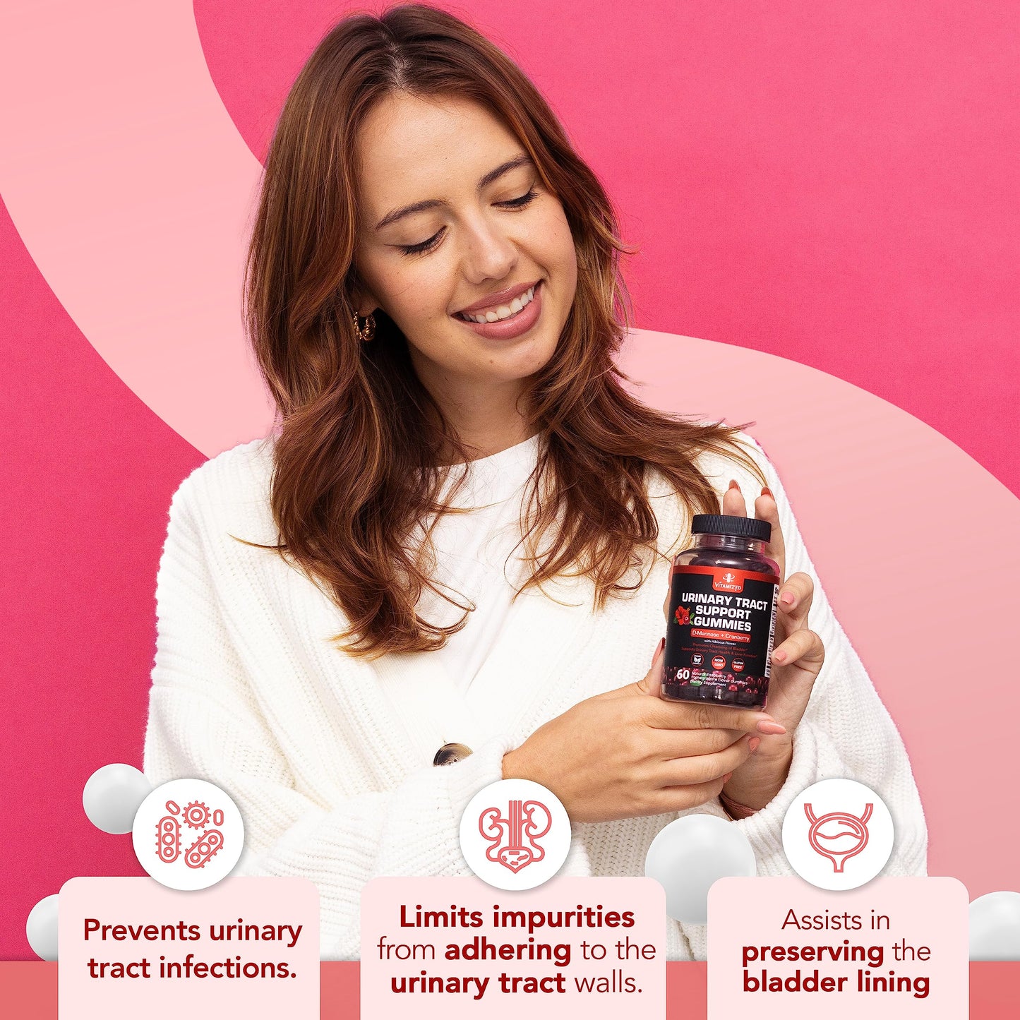 VITAMIZED Cranberry Gummies 1500mg + D-Mannose – Urinary Tract Health (60 Count)