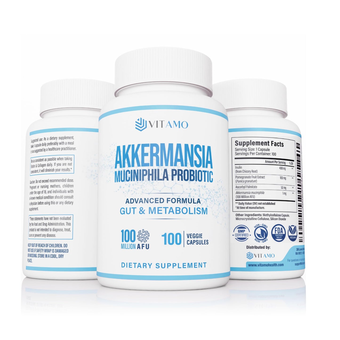Vitamo Akkermansia Muciniphila Probiotic – 100 Million AFU, GLP-1 Activator | Metabolic & Digestive Health | Made in USA