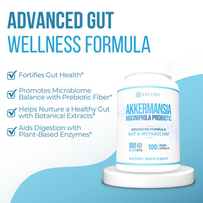 Vitamo Akkermansia Muciniphila Probiotic – 100 Million AFU, GLP-1 Activator | Metabolic & Digestive Health | Made in USA