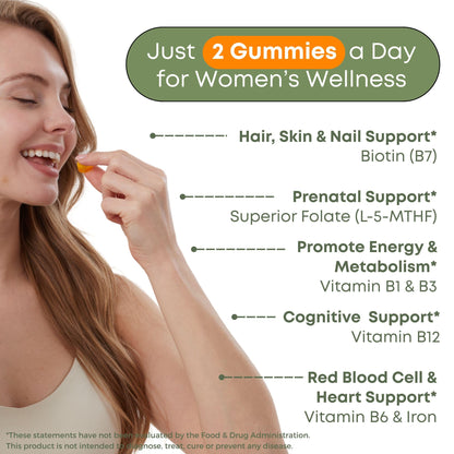 Vitanergy Vitamin B Complex Gummies for Women - 7 Essential Vitamins and Iron, Energy, Immune, Prenatal Support, Portable Pouch, Tropical Flavor, Made in USA, 60 Count