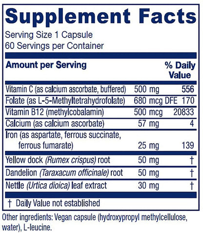 Vitanica Iron Extra – Enhanced Absorption Iron Supplement with Vitamin C & Methylfolate (60 Capsules)