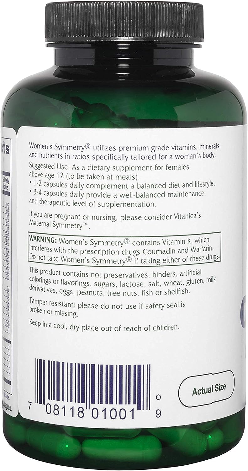 Vitanica Women's Symmetry - High Potency Daily Multivitamin, 180 Capsules, Vegan
