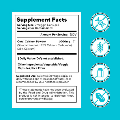 Vitapia Coral Calcium 1000mg Capsules – Bone Health, Non-GMO, Gluten-Free (120 Veggie Capsules)