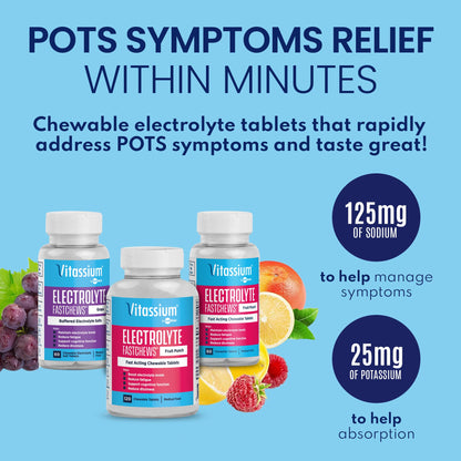 Vitassium FastChews – Chewable Electrolyte Tablets for POTS (Grape) 60 Count