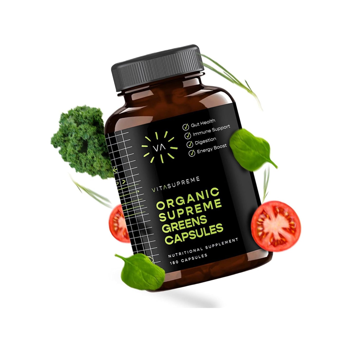 VITASUPREME Organic Super Greens Capsules – Gut Health, Immunity, Energy (Non-GMO, Keto, Vegan) 180 Capsules