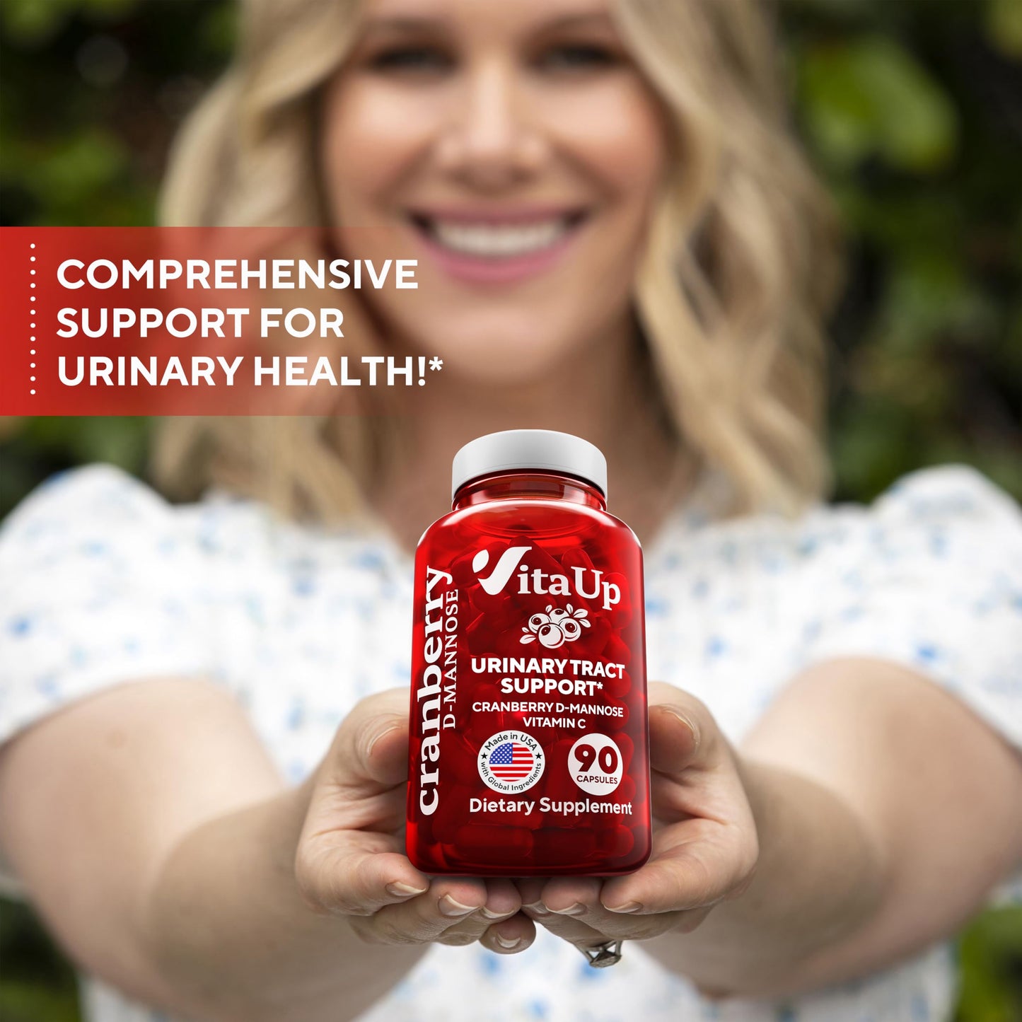 VitaUp D-Mannose with Cranberry & Vitamin C – USA Made 1000mg Capsules (90 Count)