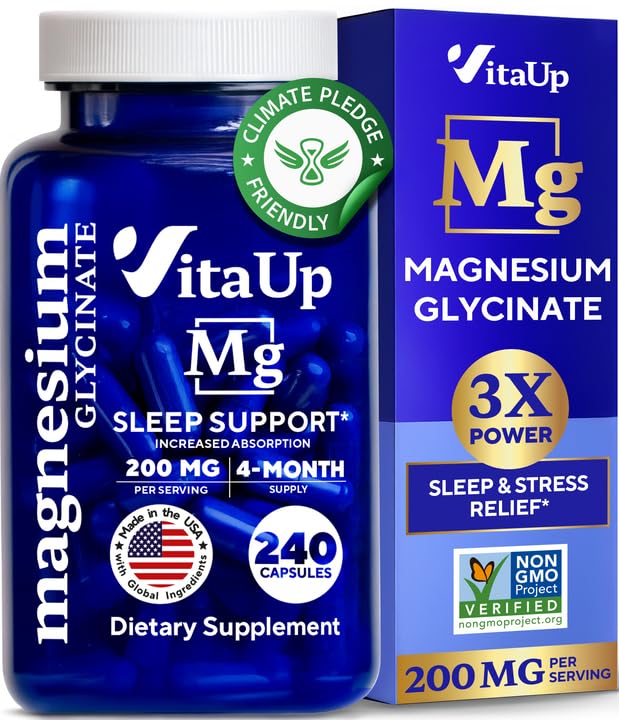 VitaUp Magnesium Glycinate 200mg – USA Made, Sleep & Heart Support