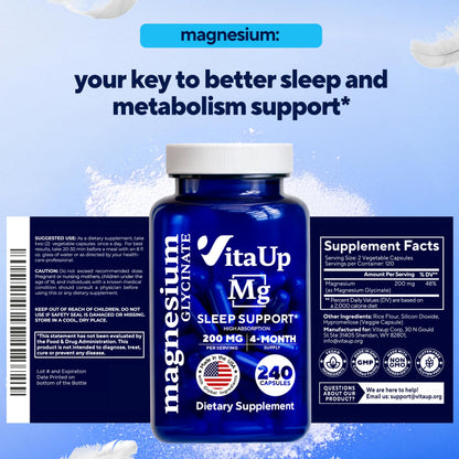 VitaUp Magnesium Glycinate 200mg – USA Made, Sleep & Heart Support