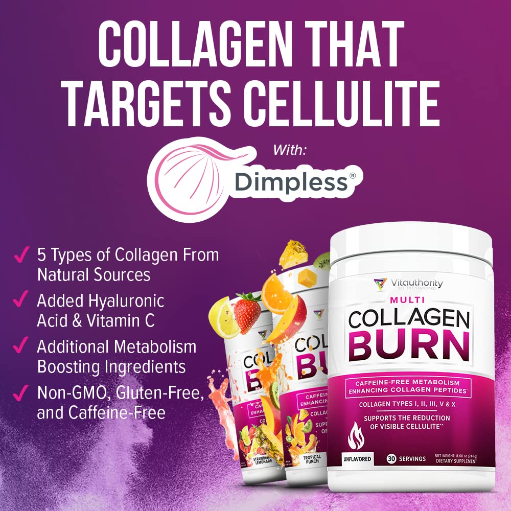 Vitauthority Hydrolyzed Collagen Powder – Burn Ultimate Beauty Complex for Women, Unflavored, 30 Servings