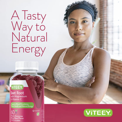 Viteey Beet Root Gummies with Magnesium & Vitamin C – 120 Count