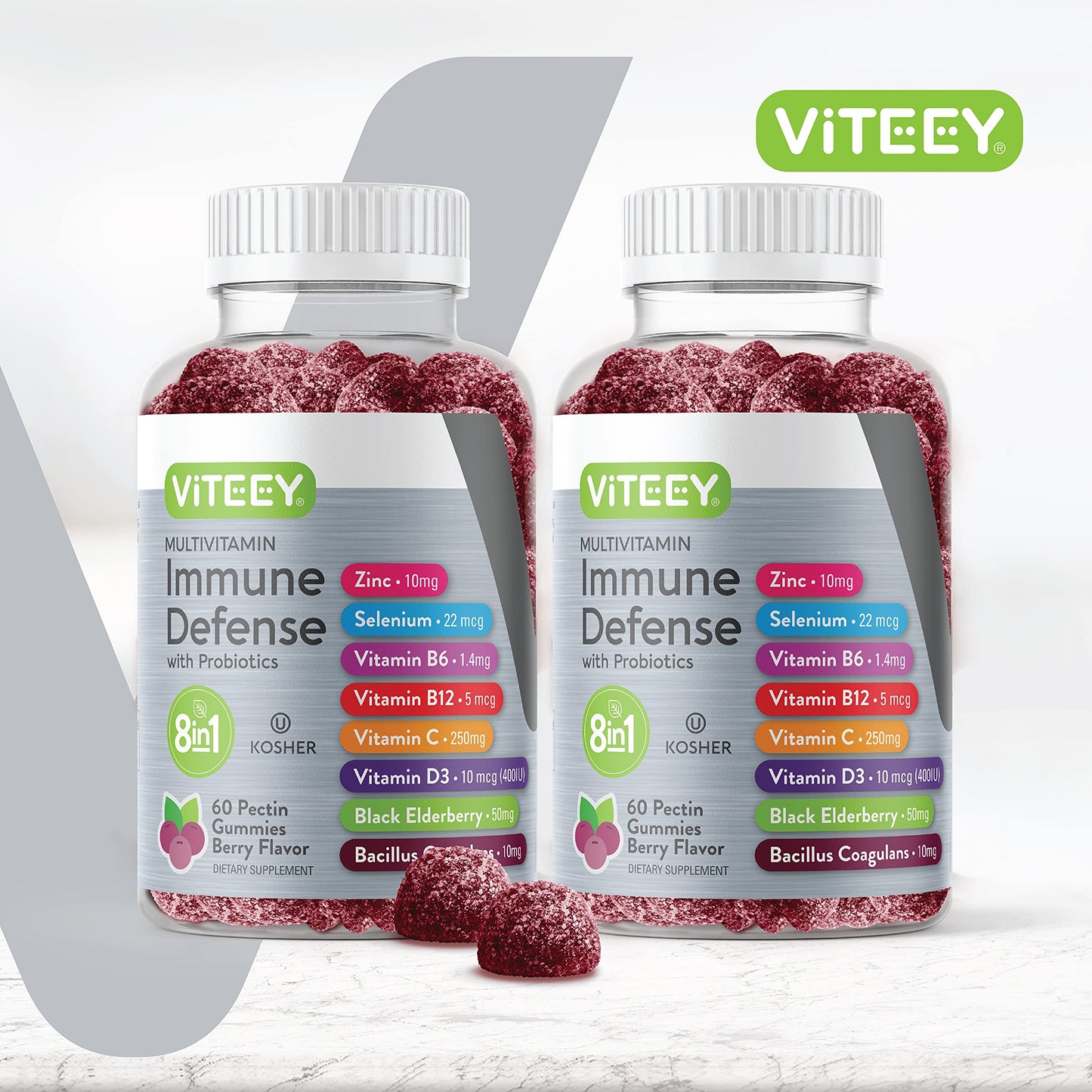 Viteey Multivitamin Gummies 8 in 1 Immune Support with Probiotics – Vegetarian, Gelatin Free, Non-GMO | 120 Gummies